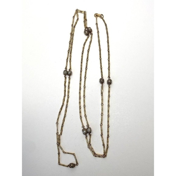 Necklace Vintage Caged Pearls Gold Tone Metal Beads Linked 30” - Picture 6 of 16